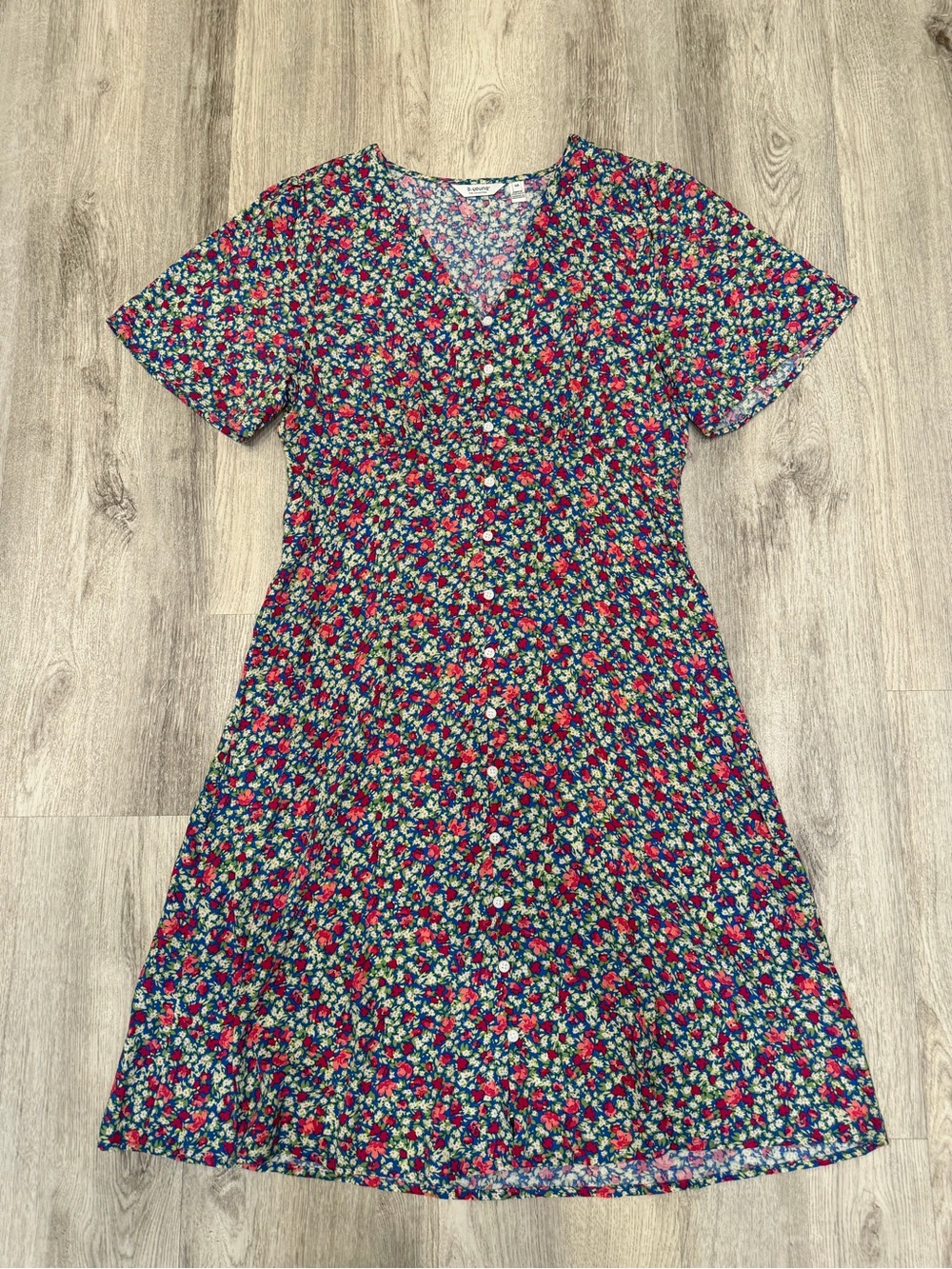 b.young Floral Button Front Midi Dress Size 40 Viscose